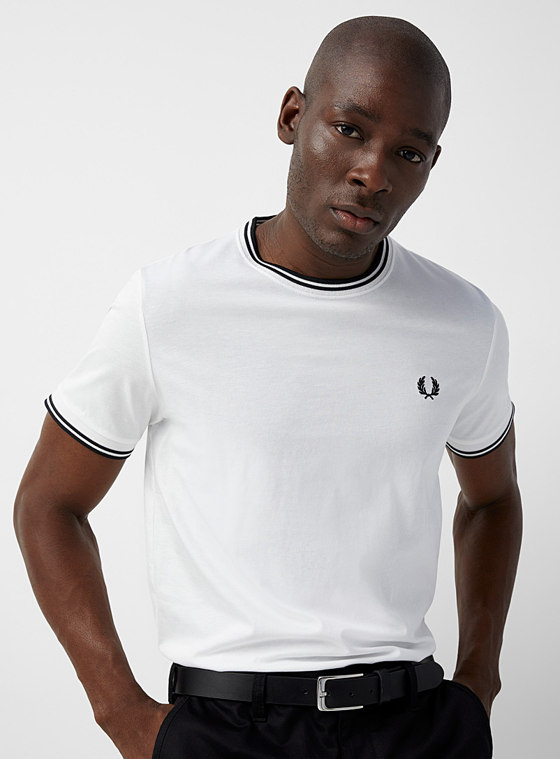 Fred Perry White Ribbed trim T-shirt for men