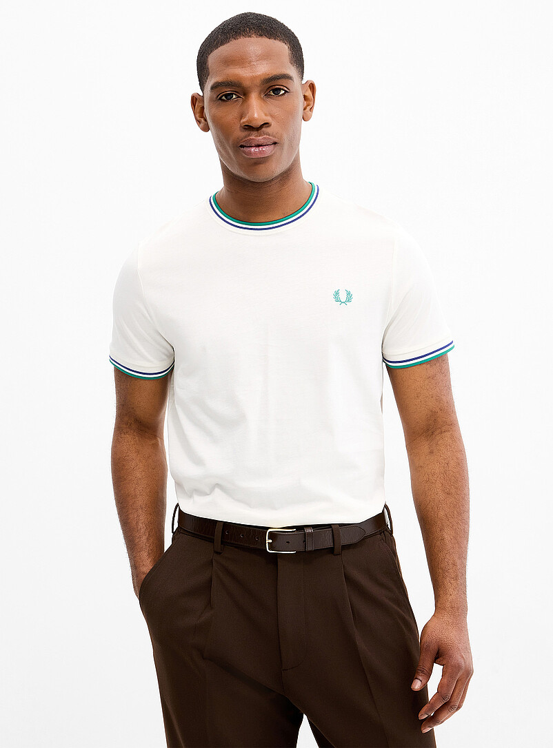 Fred Perry: Le t-shirt bordures c&ocirc;tel&eacute;es Vert pistache - Menthe pour homme