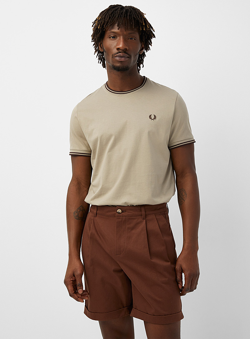 Fred Perry Taupe Ribbed trim T-shirt for men