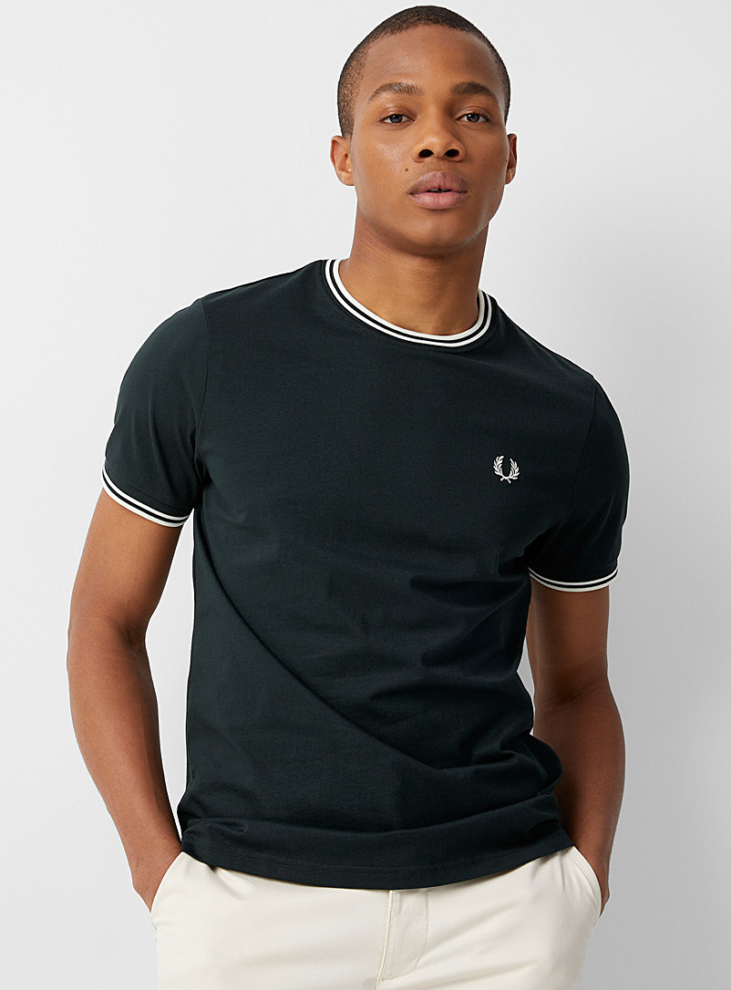 Fred Perry Bottle Green Ribbed trim T-shirt for men