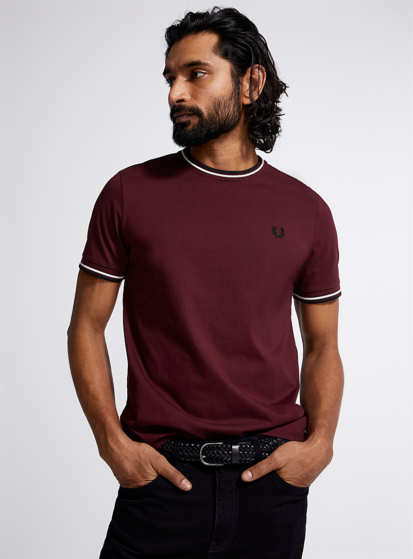Fred Perry Ruby Red Ribbed trim T-shirt for men