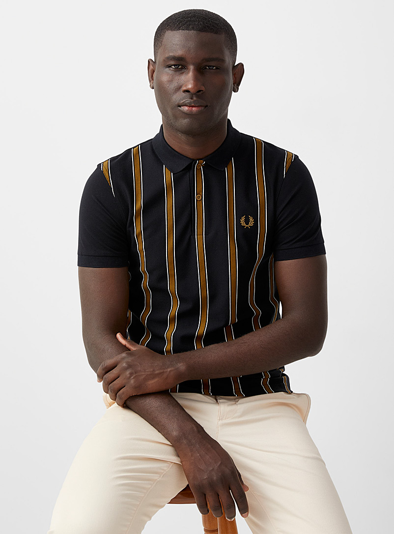 Fred Perry Black Ochre vertical stripe polo for men