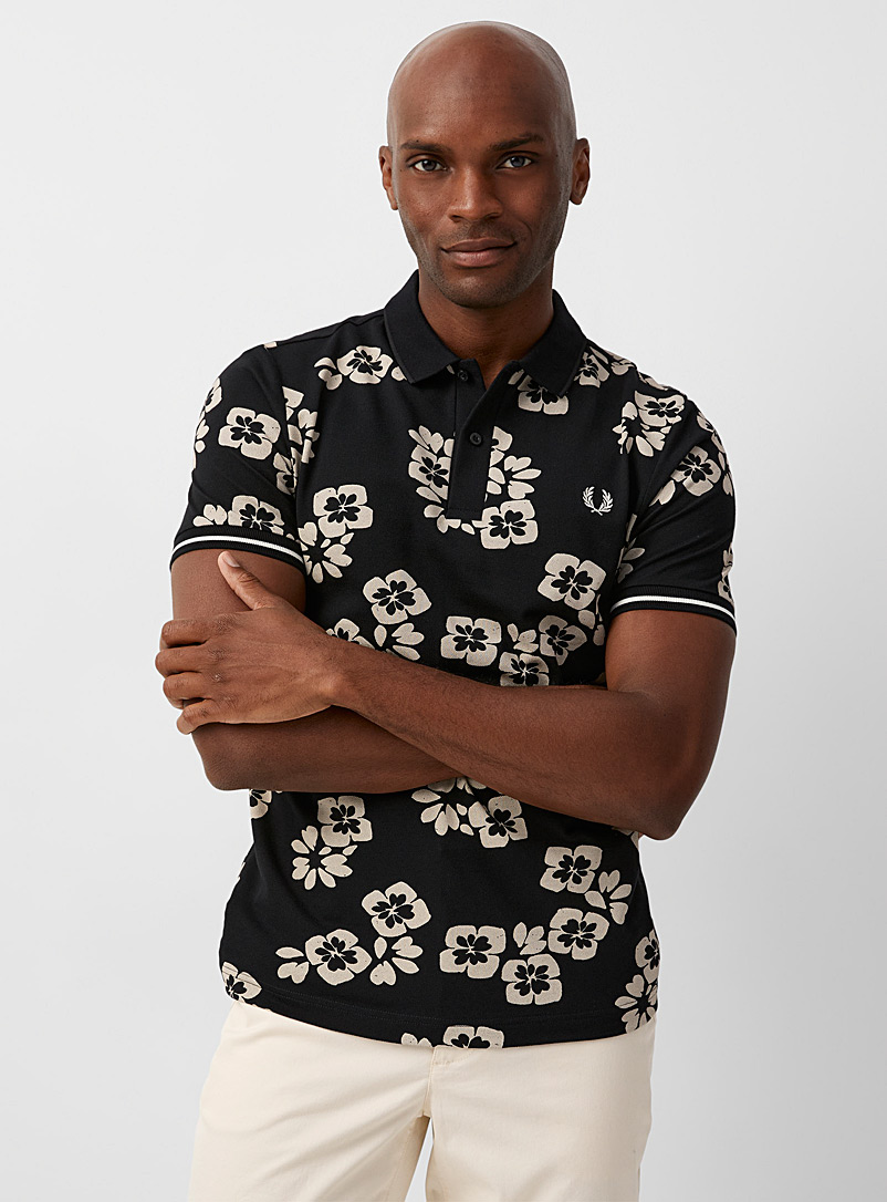 Fred Perry Black Tropical flower polo for men
