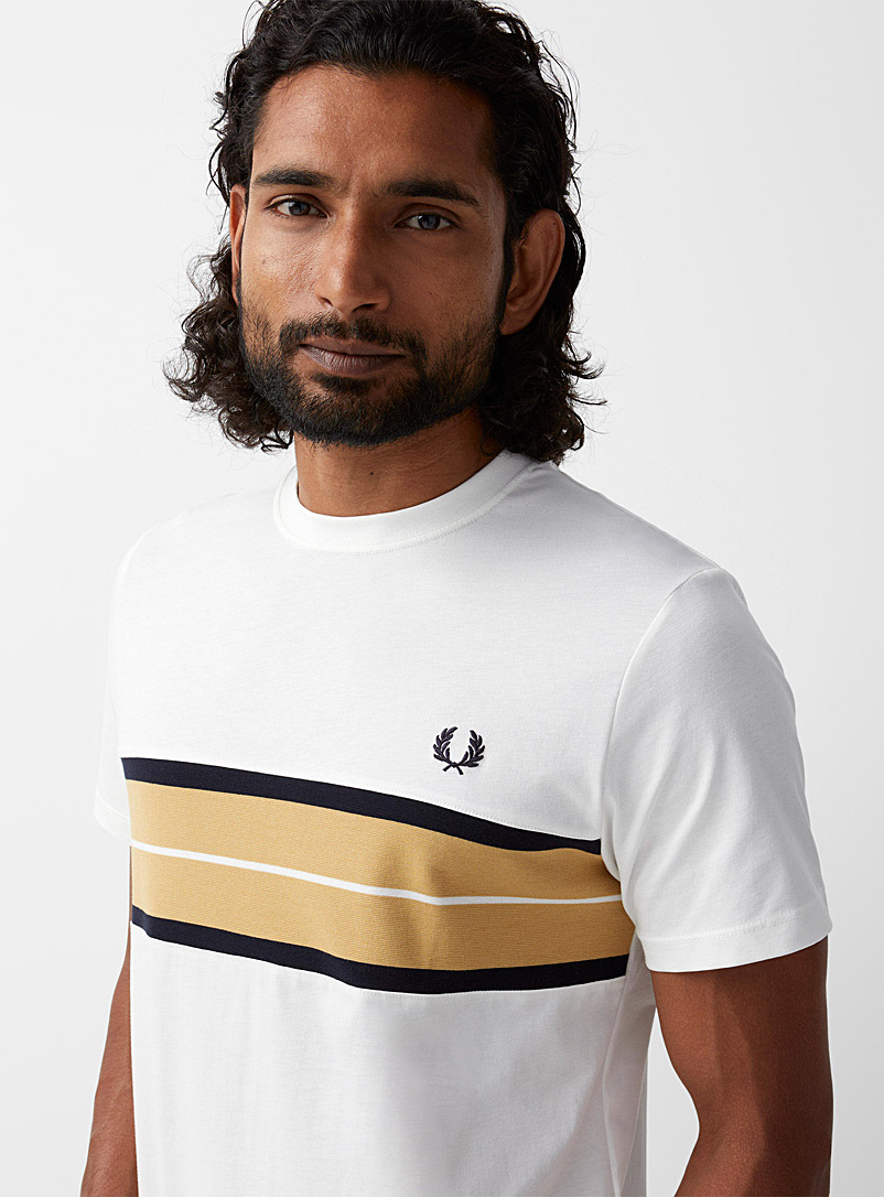 Fred Perry White Striped knit insert T-shirt for men