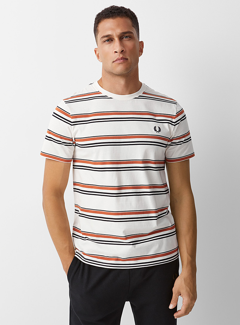 Fred Perry Ecru/Linen Cognac-stripe T-shirt for men