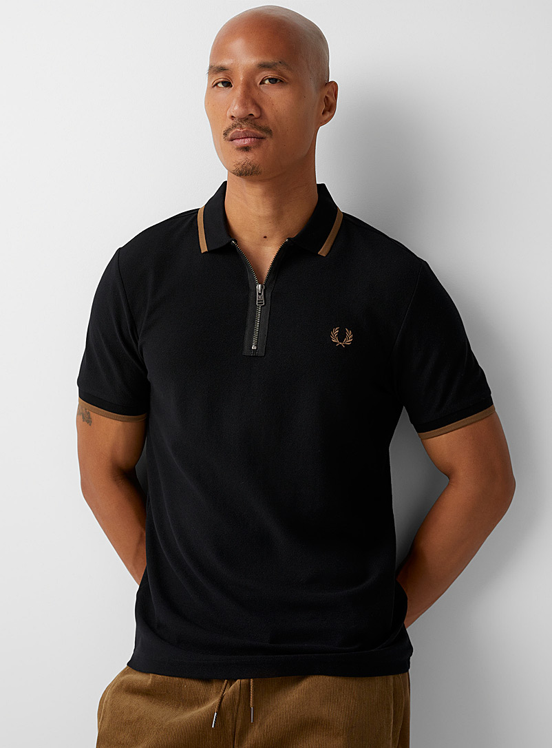 Fred Perry Black Zipped collar polo for men