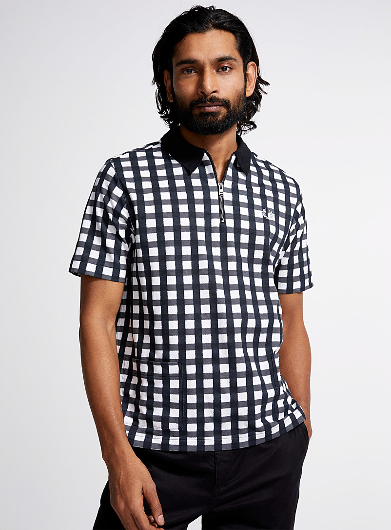 Fred Perry Black Zip-neck gingham polo for men