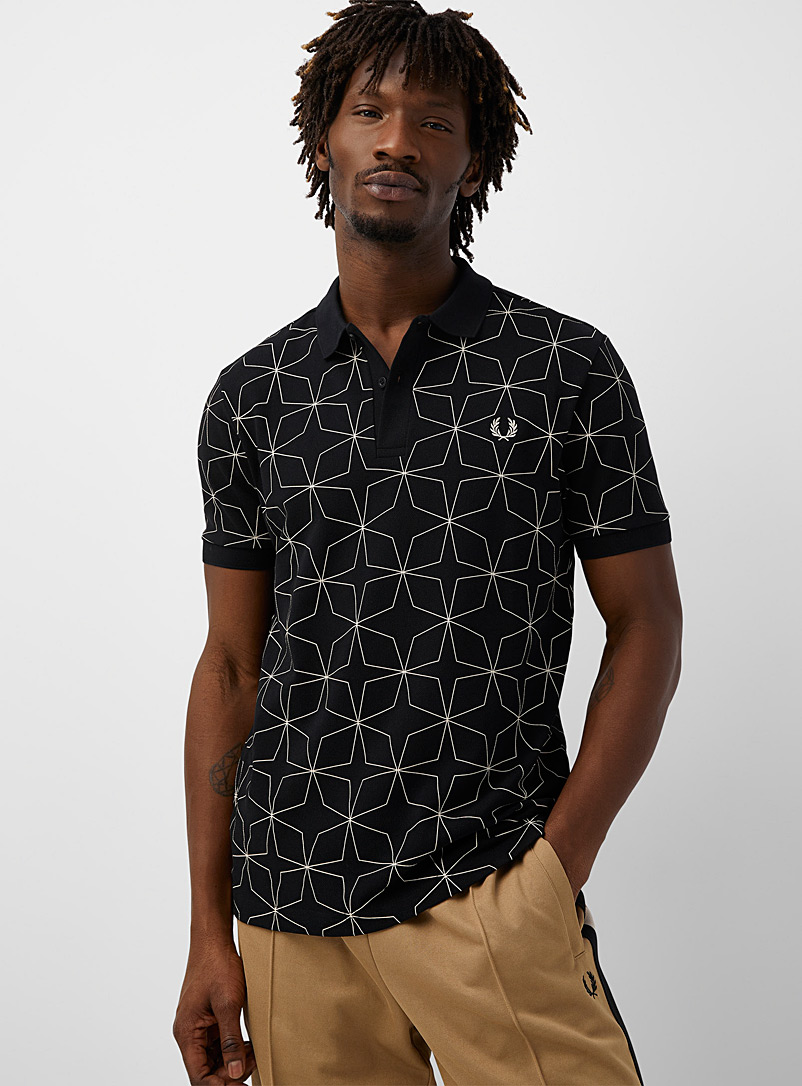 Fred Perry Black Traced geometric piqué polo for men