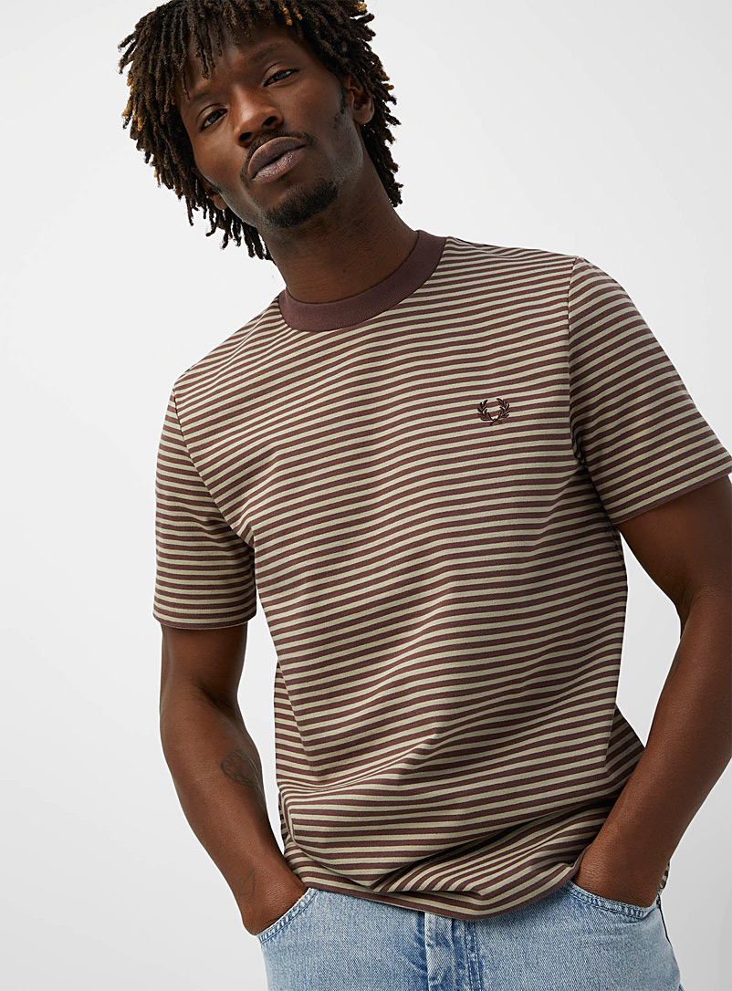 Fred Perry Brown Twin-stripe mocha T-shirt for men