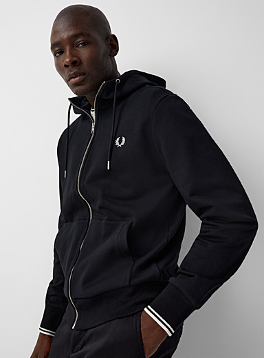 Fred Perry Black Embroidered emblem zip hoodie for men