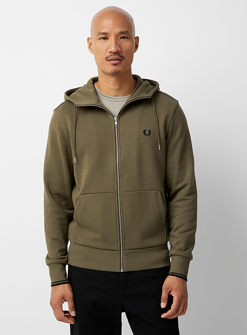 Fred Perry Green Embroidered emblem zip hoodie for men