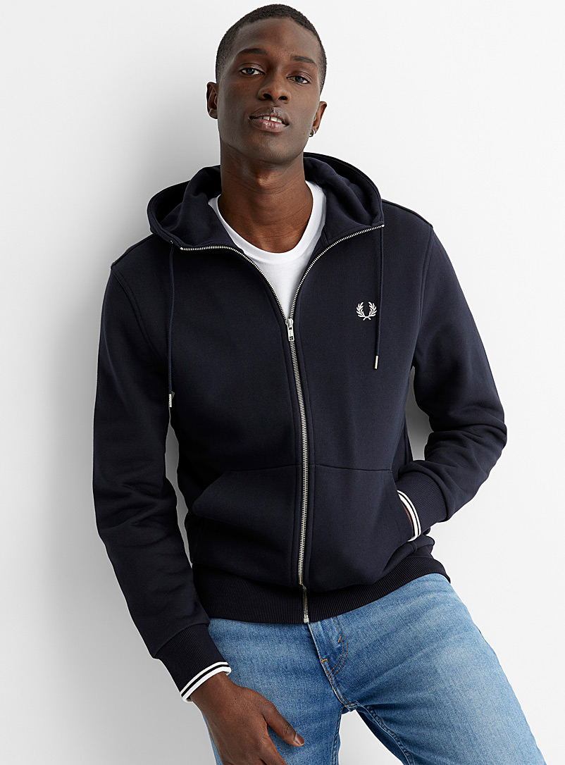 Fred Perry Marine Blue Embroidered emblem zip hoodie for men