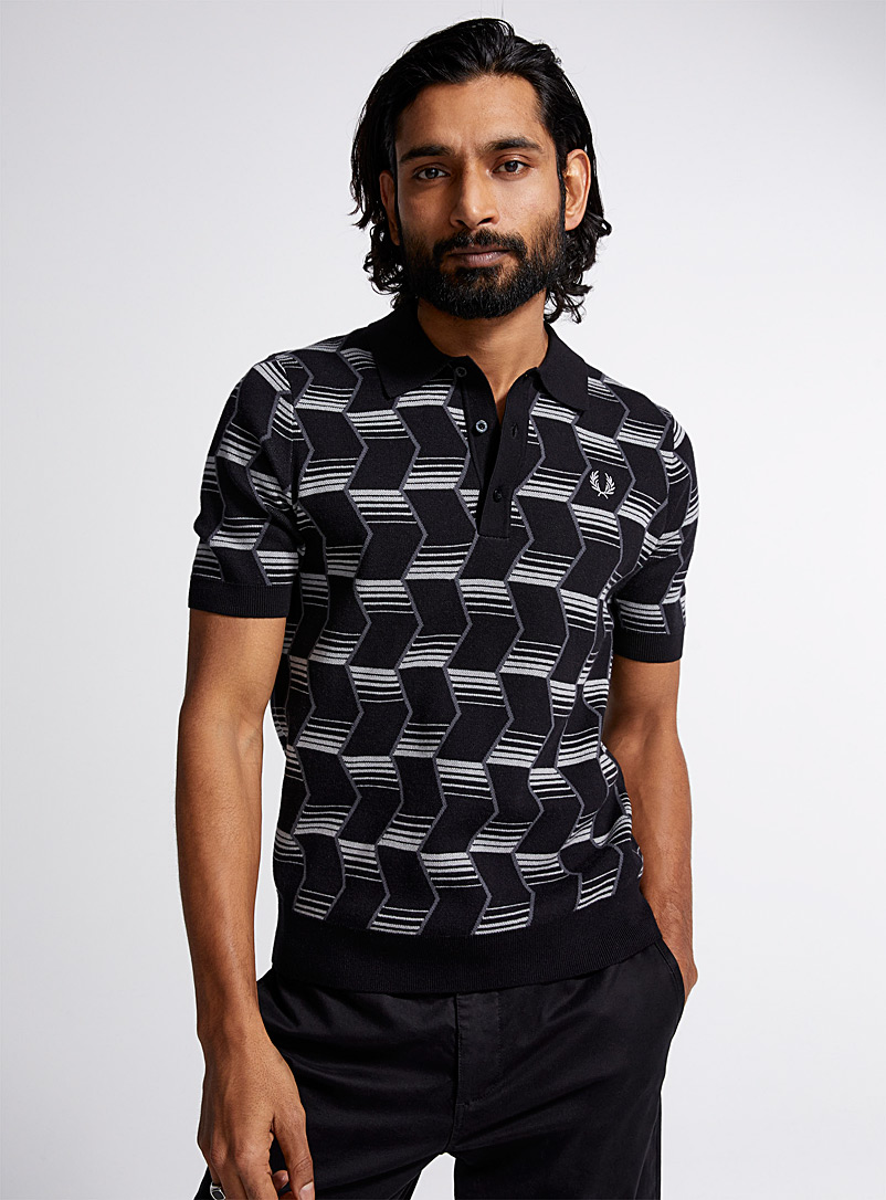 Fred Perry Black Geometric jacquard polo for men