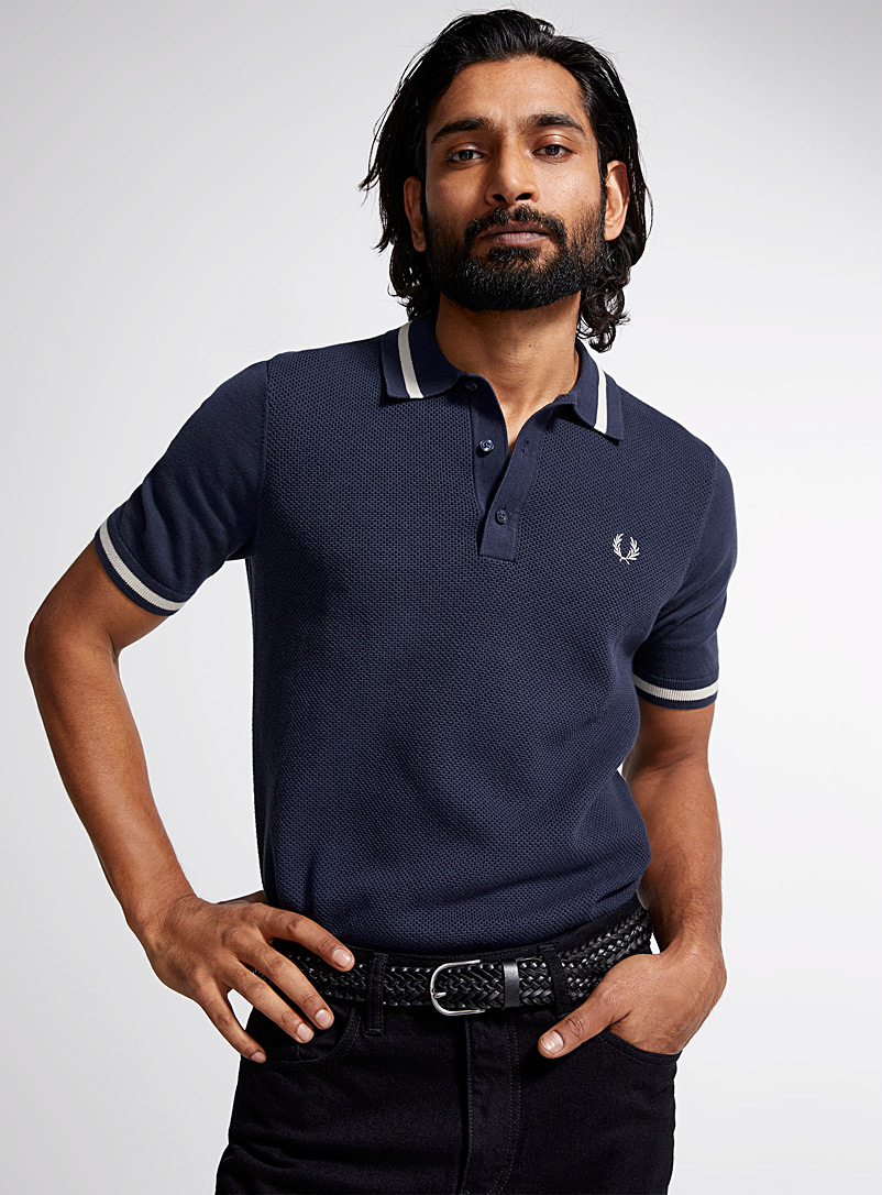 Fred Perry Dark Blue Honeycomb knit polo for men