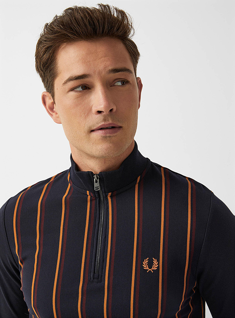 Fred Perry Marine Blue Zip-neck striped T-shirt for men