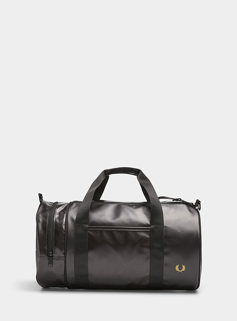 Fred Perry Black Solid faux-leather duffle bag for men