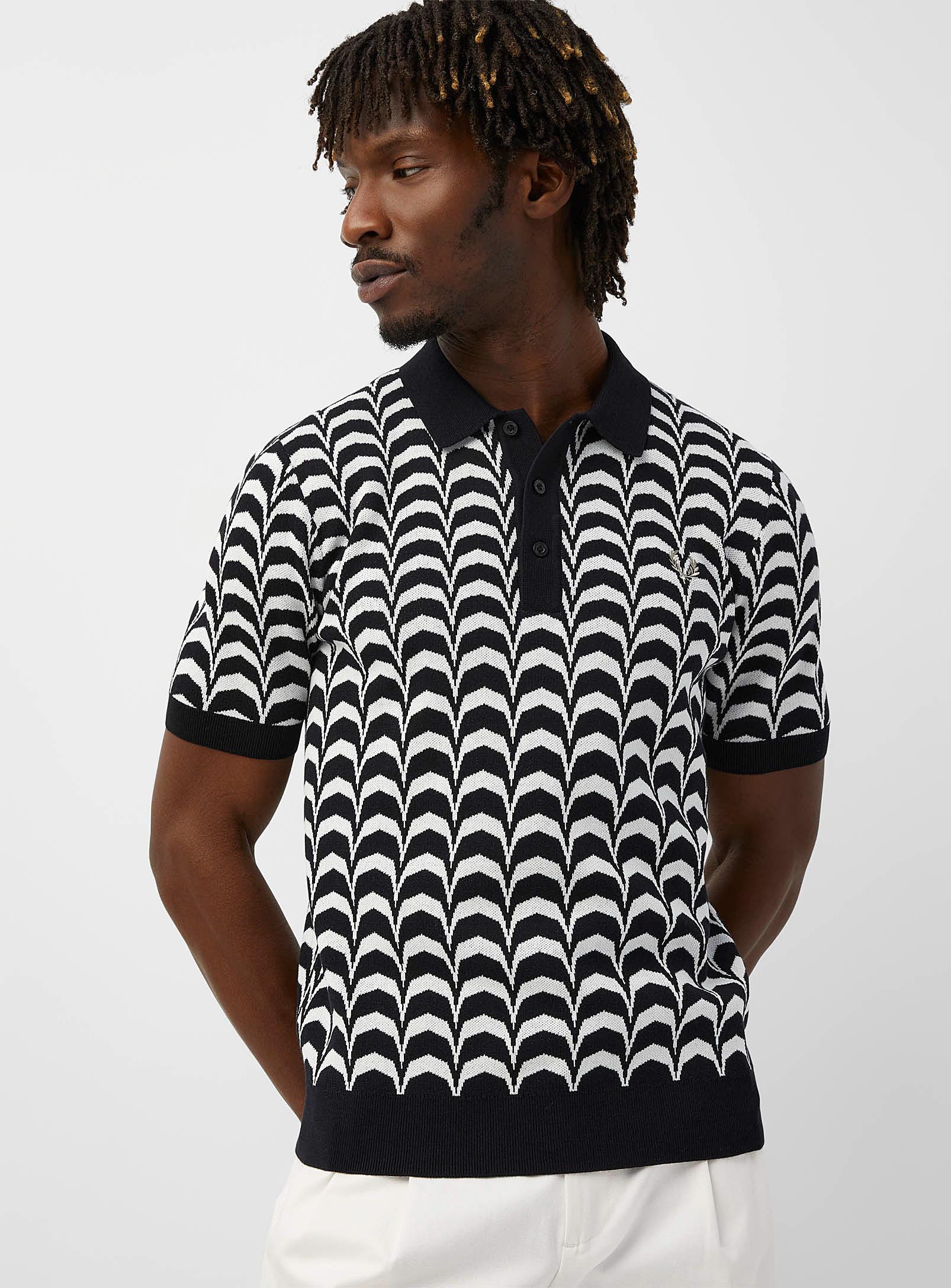 Fred Perry Contrast-jacquard Knit Polo In Black