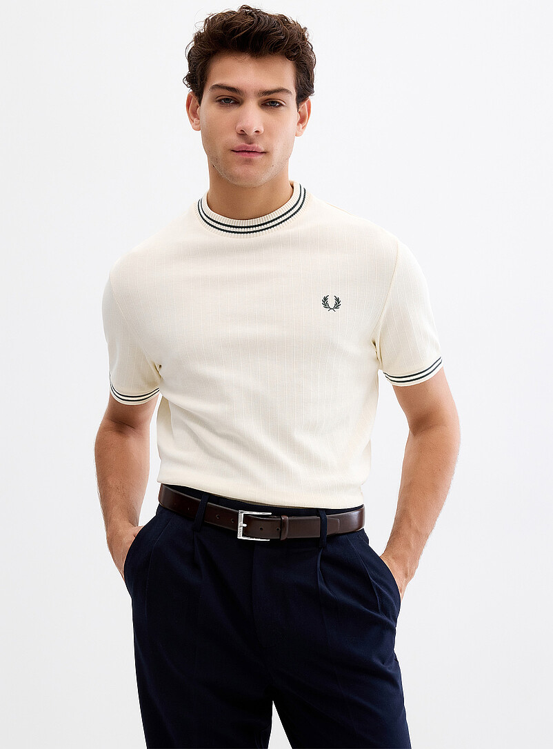 Stripe-accent textured T-shirt product image (primary)