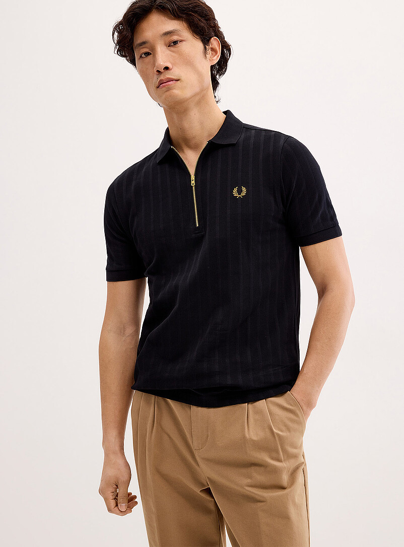 Piqué stripe zipped polo product image (primary)