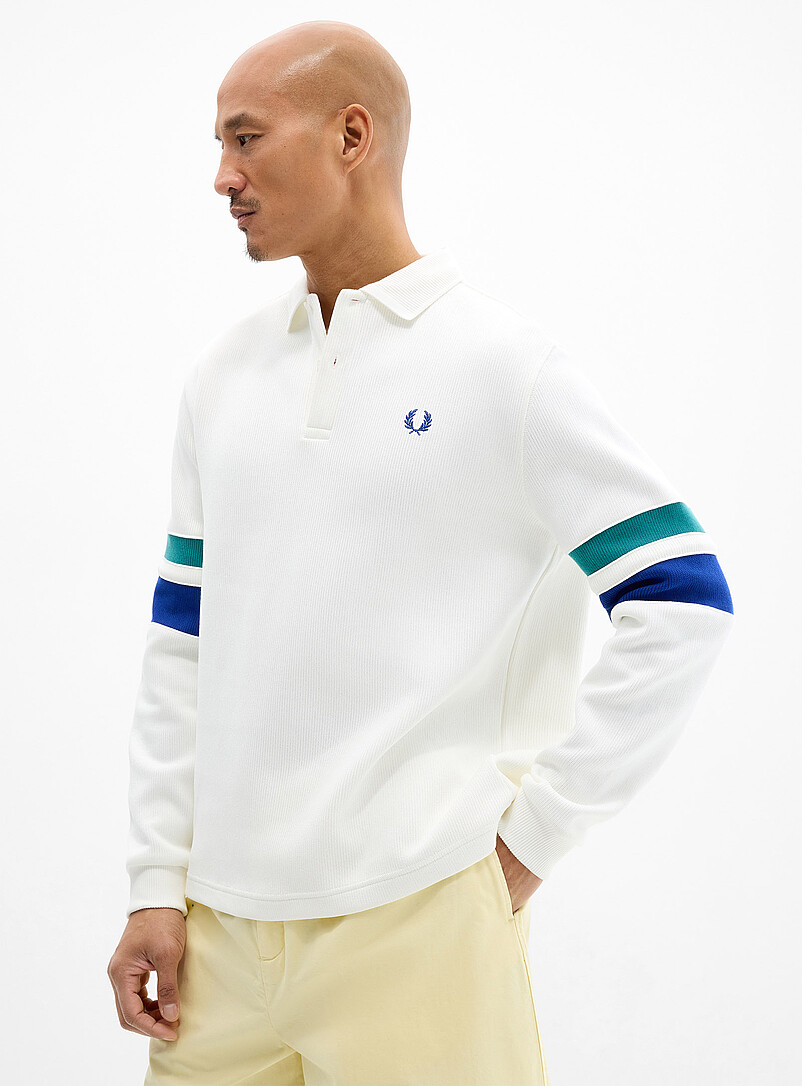 Striped-Sleeve Ribbed Polo