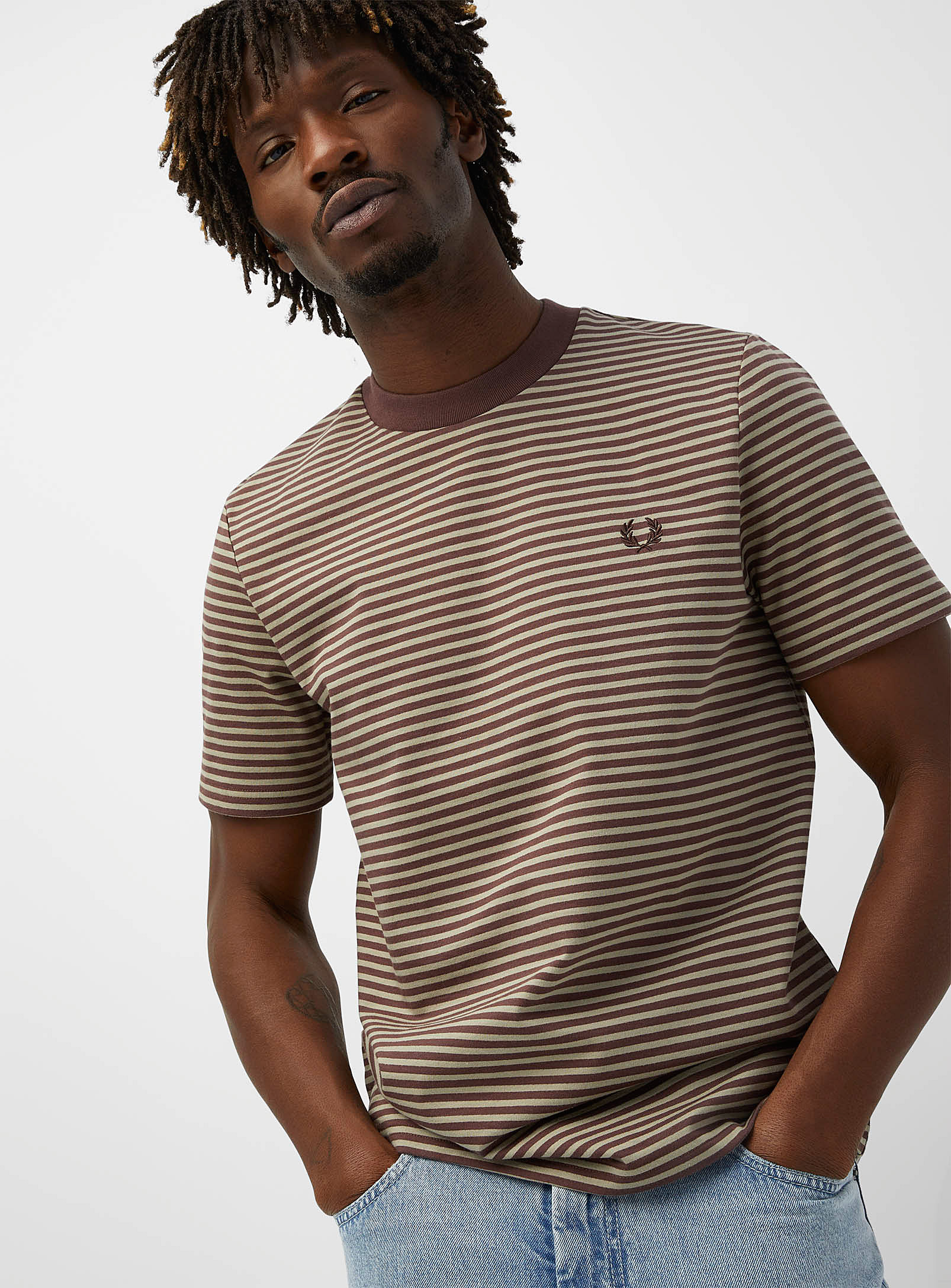 Fred Perry Twin-stripe Mocha T-shirt In Brown