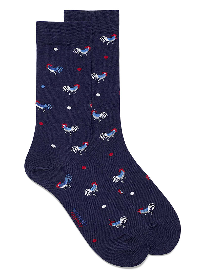 Bleuforêt Patterned Blue French rooster dress socks for men