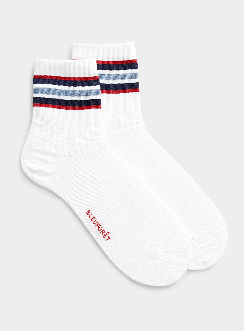 Bleuforêt White Tricolour stripe socks for men