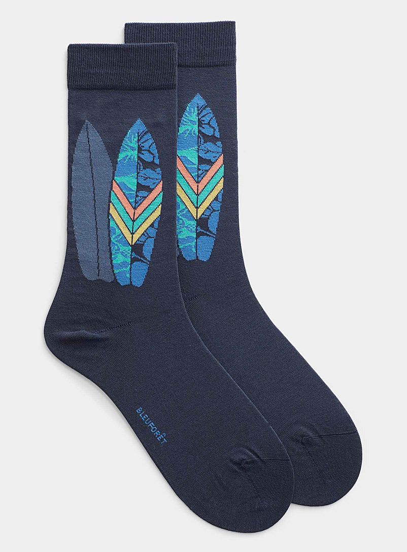 Bleuforêt Patterned Blue Surfboard socks for men