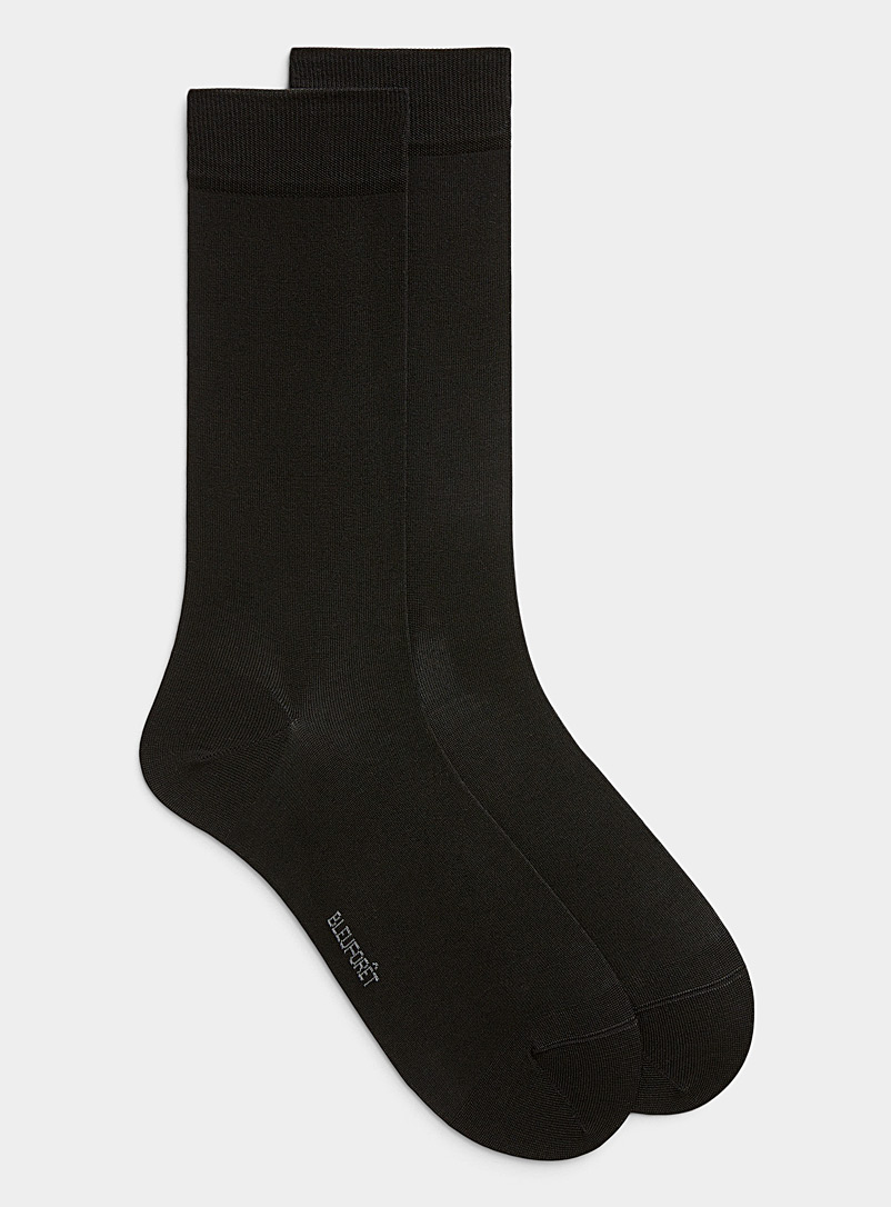 Bleuforêt Black Solid silk dress sock for men