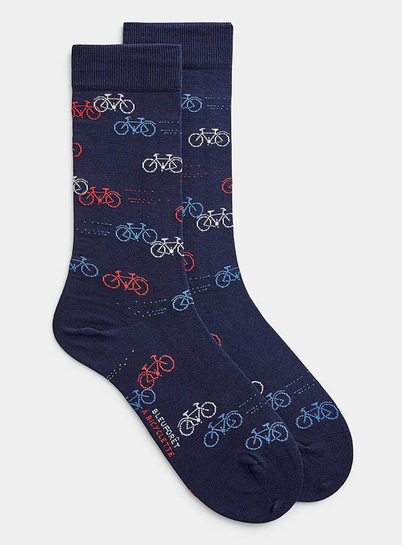 Bleuforêt Patterned Blue Small bicycle sock for men