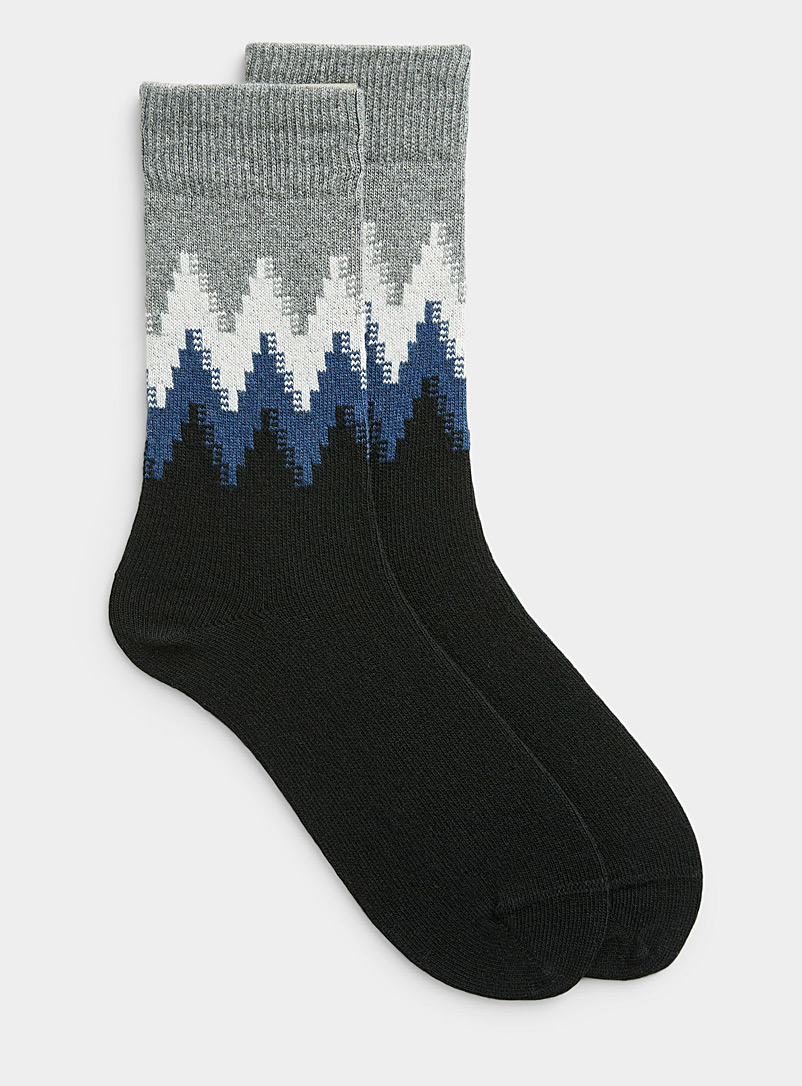 Bleuforêt Patterned Black Wide-knit herringbone sock for men