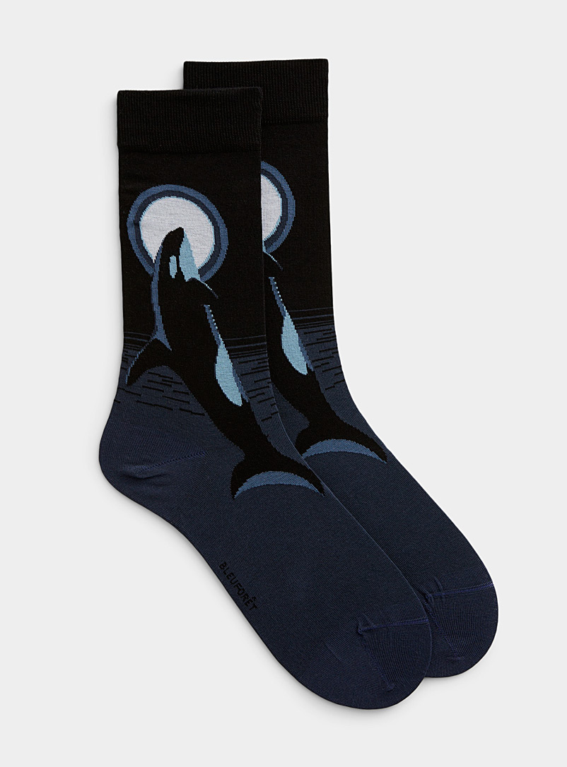 Bleuforêt Patterned Black Orca sock for men