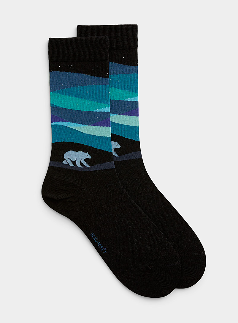 Bleuforêt Patterned Black Aurora borealis sock for men
