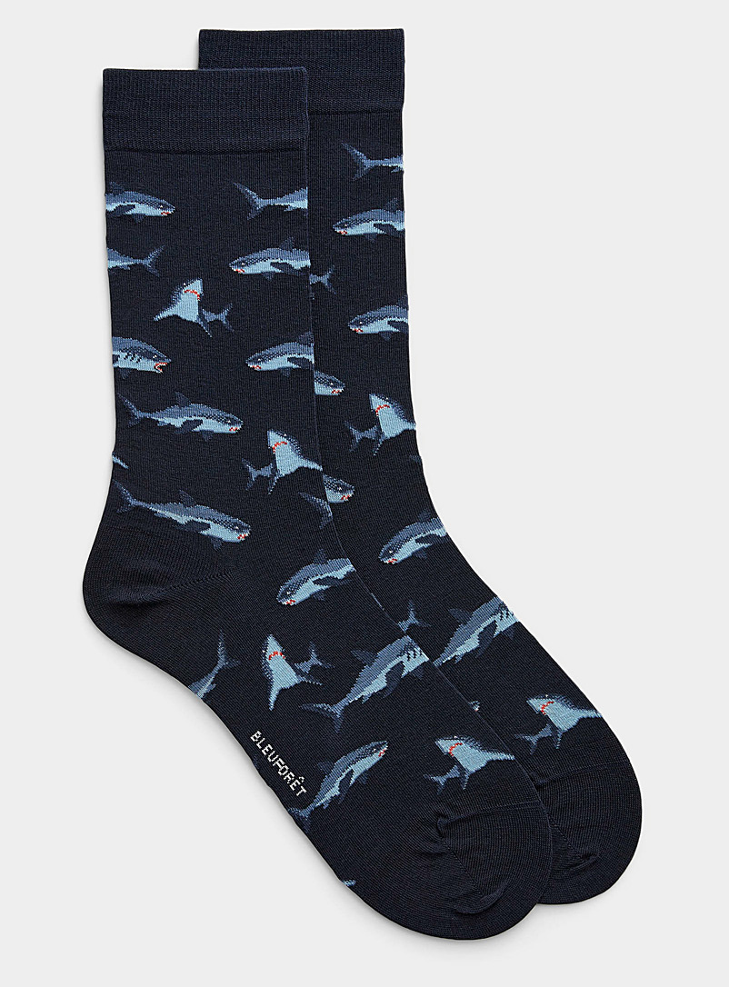 Bleuforêt Patterned Blue Shark sock for men