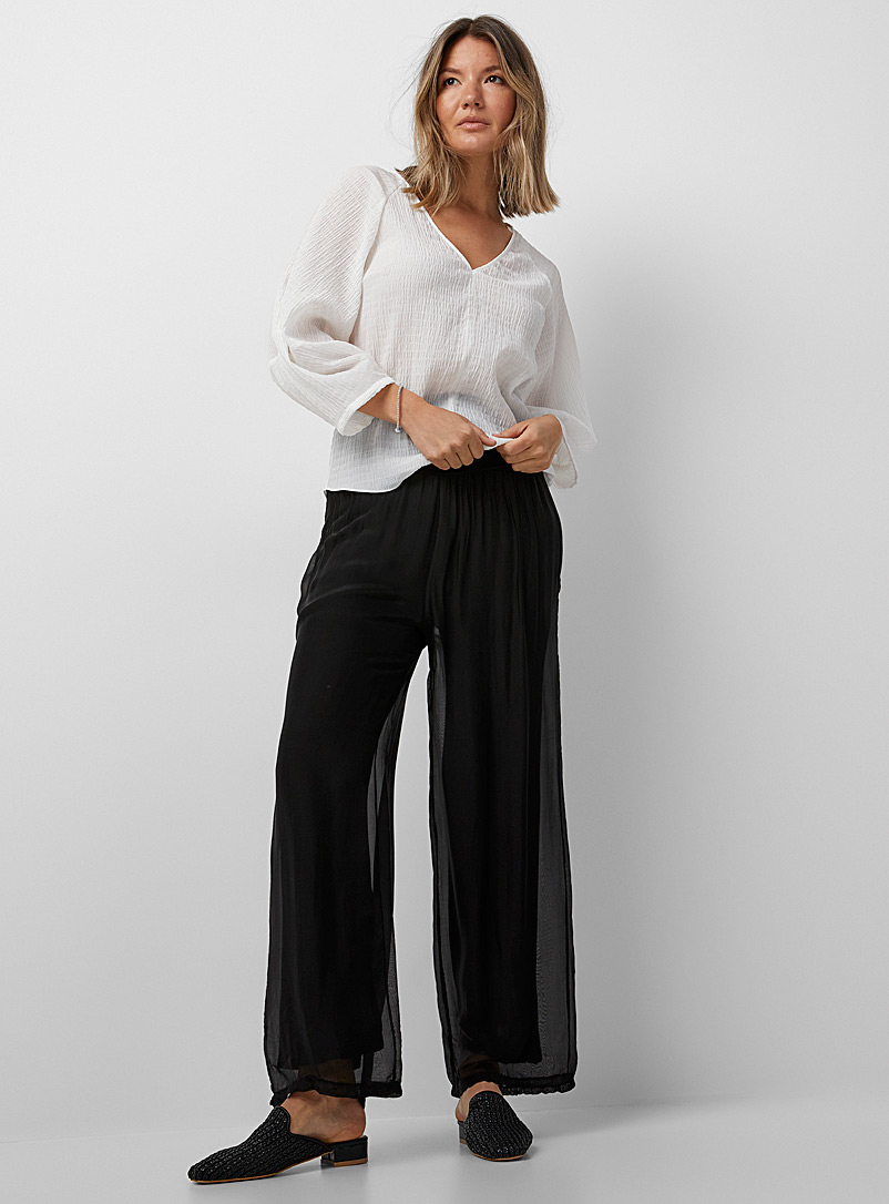 Contemporaine: Le pantalon palazzo taille jersey Noir pour femme