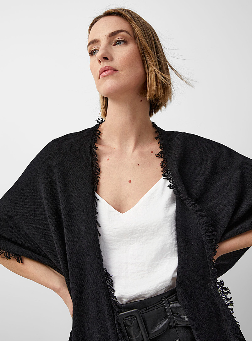 REPEAT cashmere Black Fringed pure cashmere cardigan for women