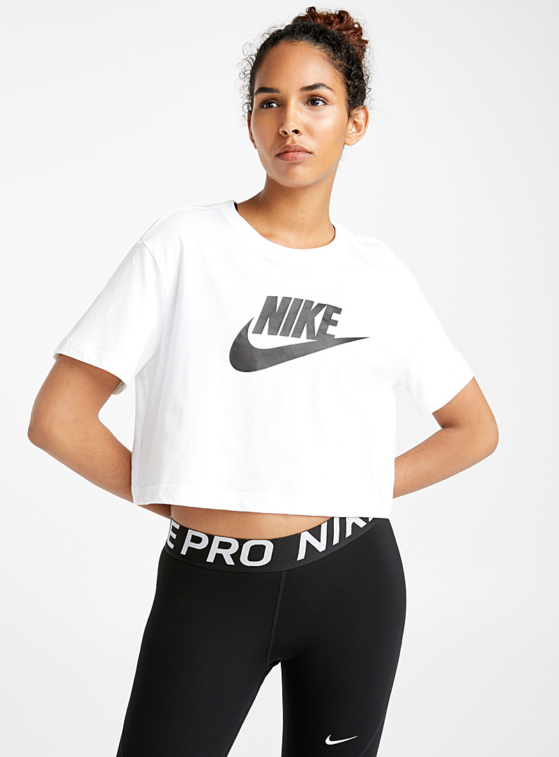 Nike White Contrast logo cropped tee for women