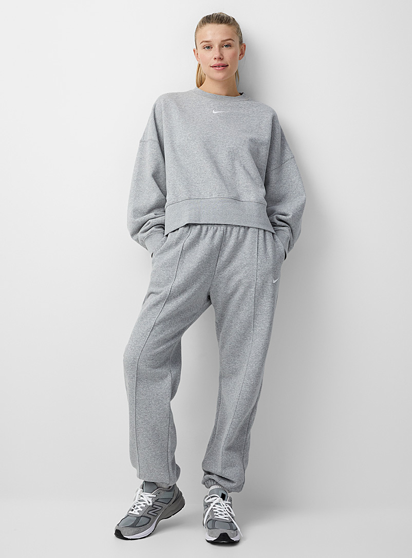 Nike Grey Topstitched cotton fleece joggers for women