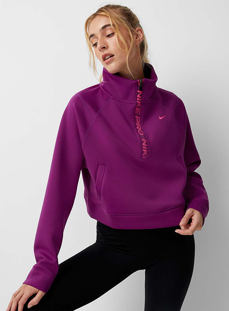Nike: Le sweat col zippé logo dos filet Pourpre moyen pour femme