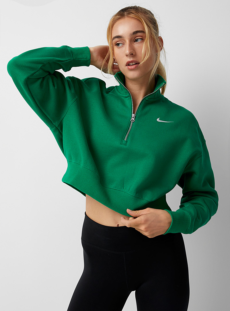 Nike: Le sweat col zippé court Phoenix Vert vif-irlandais-émerau pour femme
