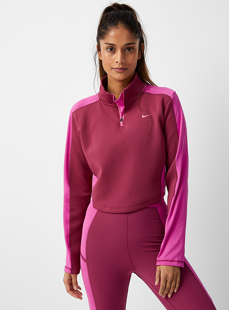 Nike: Le sweat col zippé accents microfibre Pourpre foncé pour femme