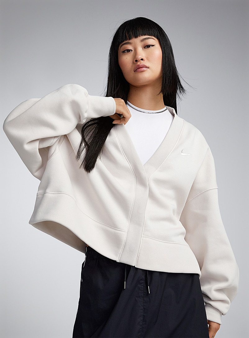 Nike Ecru/Linen Logo loose fleece cardigan for women
