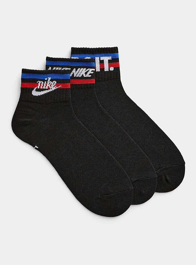 Nike Black Everyday Essential retro-logo socks 3-pack for men