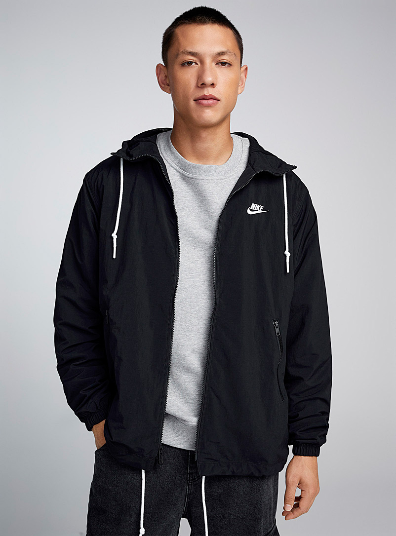 Nike Black Crinkled nylon hooded jacket for men