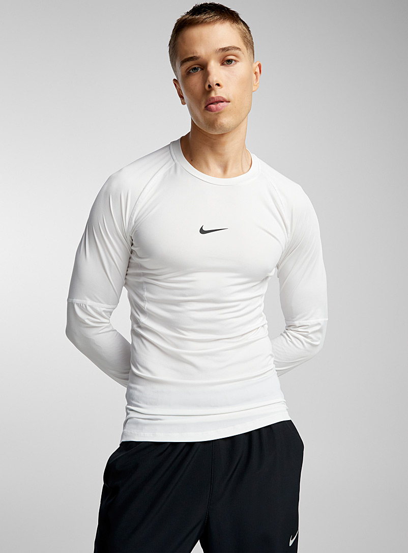 Nike White Long-sleeve fitted tee for men