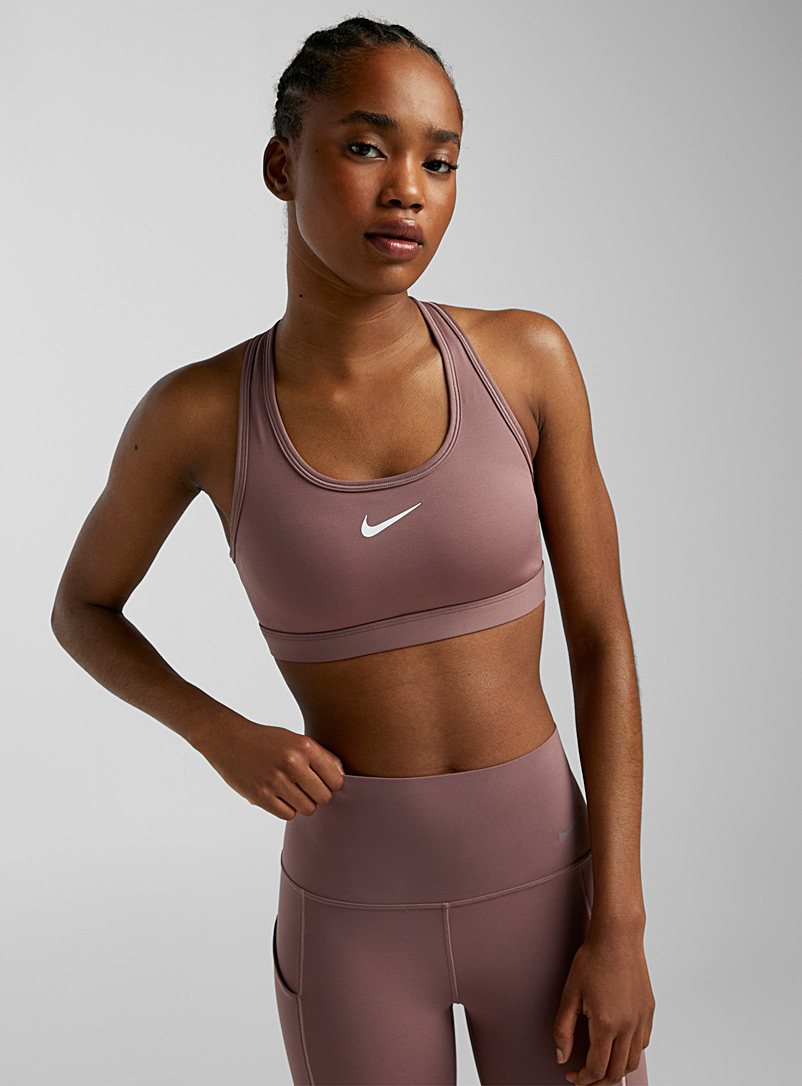 Nike Training Air Swoosh Dri-FIT mock zip neck cropped bra top in black