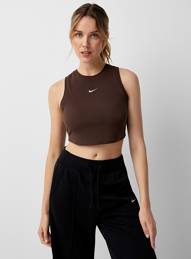 Nike Dark Brown Cropped ribbed logo tank for women