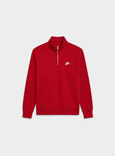 Nike Red Sportswear Club zipped-collar cotton fleece sweatshirt <b>Regular fit</b> for men