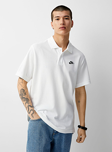 Nike White Embroidered logo polo for men