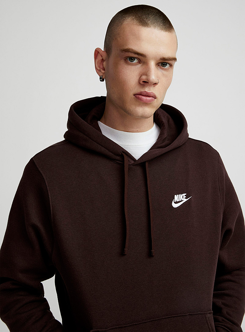Nike Brown Embroidered logo fleece hoodie for men